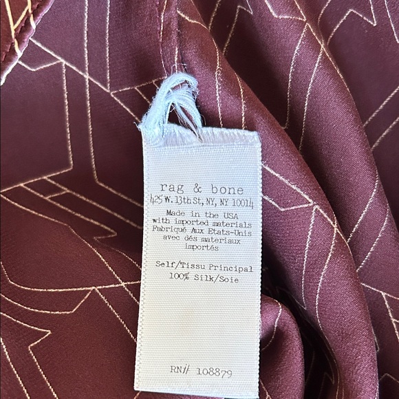 rag & bone Silk Burgundy Long Sleeve Dress with Geometric Pattern size 4 - Picture 14 of 14